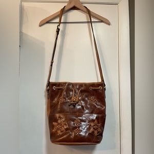 PATRICIA NASH Brindisi Cognac Brown Leather Bucket Drawstring Bag
